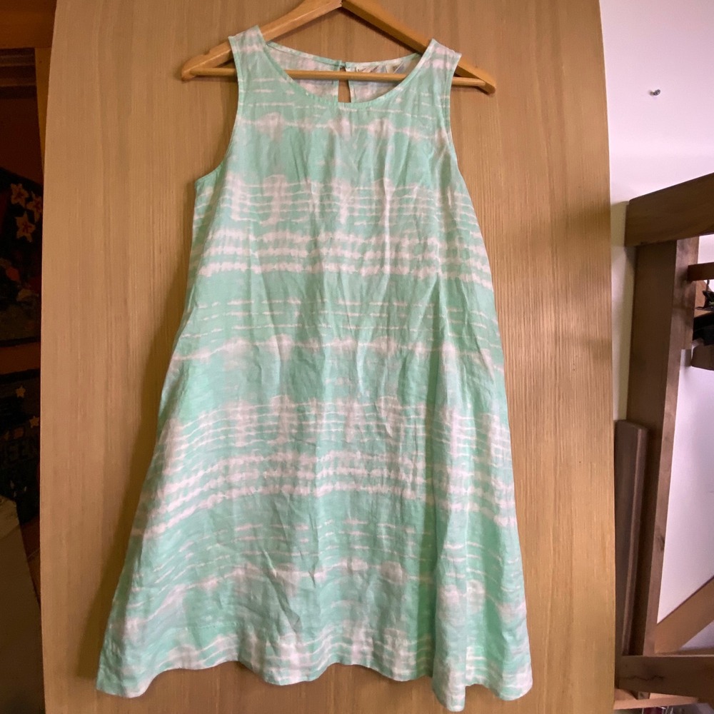 Nicole Miller Women S Dress Mint Green White Tie Dye Linen Sleeveless Pockets